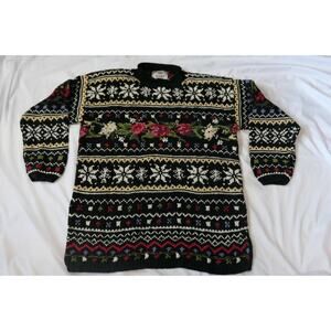 Vintage TIARA INTERNATIONAL 1997 Holiday Christmas Floral Snowflake Sweater
